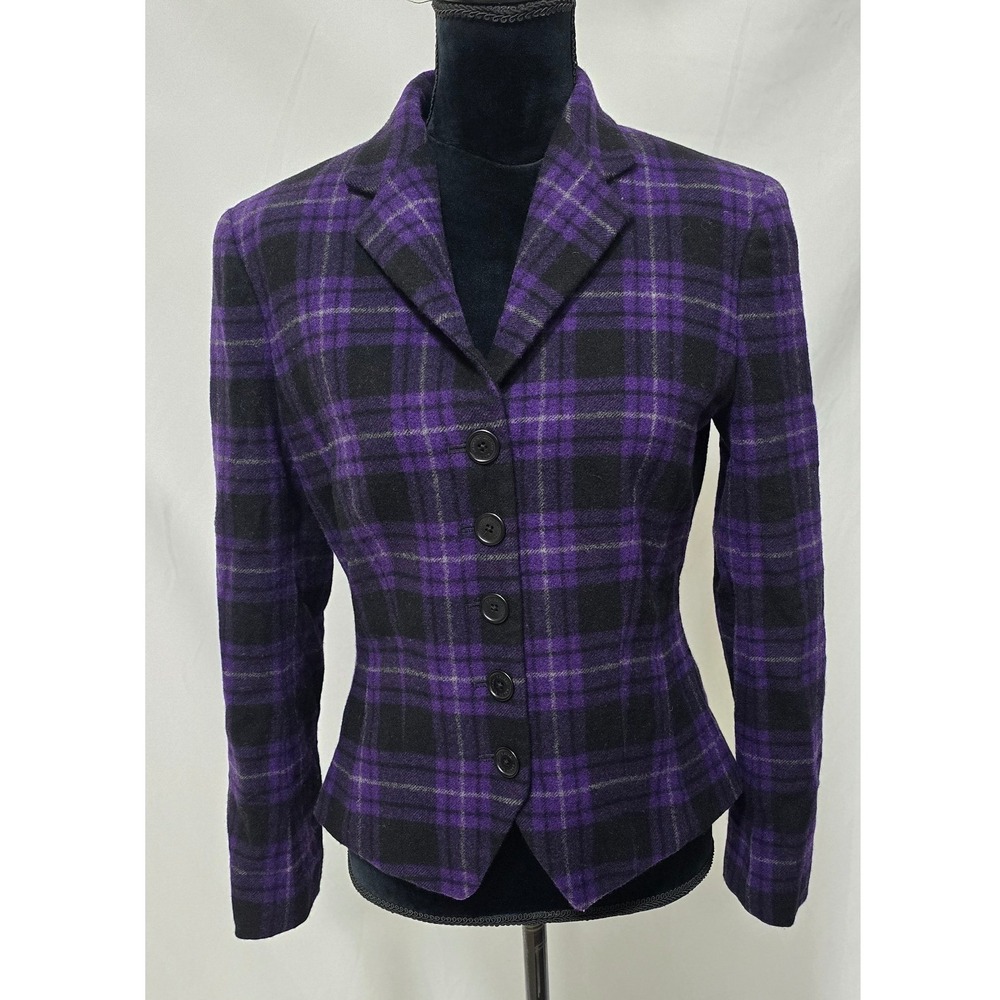 Vtg Lauren Ralph Lauren‎ women 10 wool blend plaid blazer purple academia